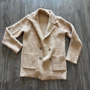 Stitch and Feather Womens Cozy Cream Tan Teddy Jacket Double Breasted